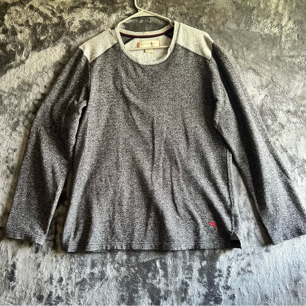 Tommy Bahama Sweater Mens M Gray Knit Swordfish Logo‎ Coastal Fishing Beach